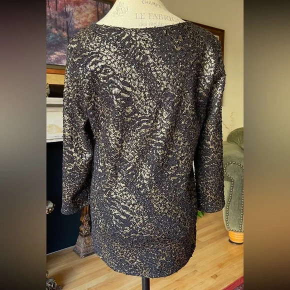 BRITTANY BLACK Women’s Bronze on Black Intermittent Sequined Top Sz M / L - Picture 4 of 6